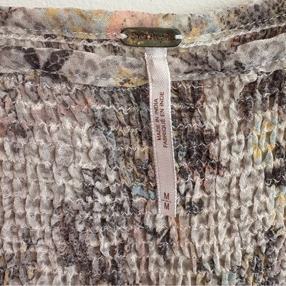 Free People Cream Tan Floral Ever After Blouse Medium Chiffon - Picture 5 of 10